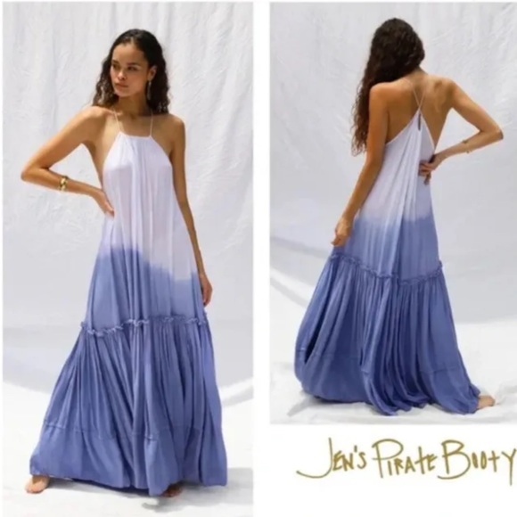 Jen’s Pirate BOOTY Ombre Krishna Maxi Dress Sz M/L White/Blue - Picture 1 of 10
